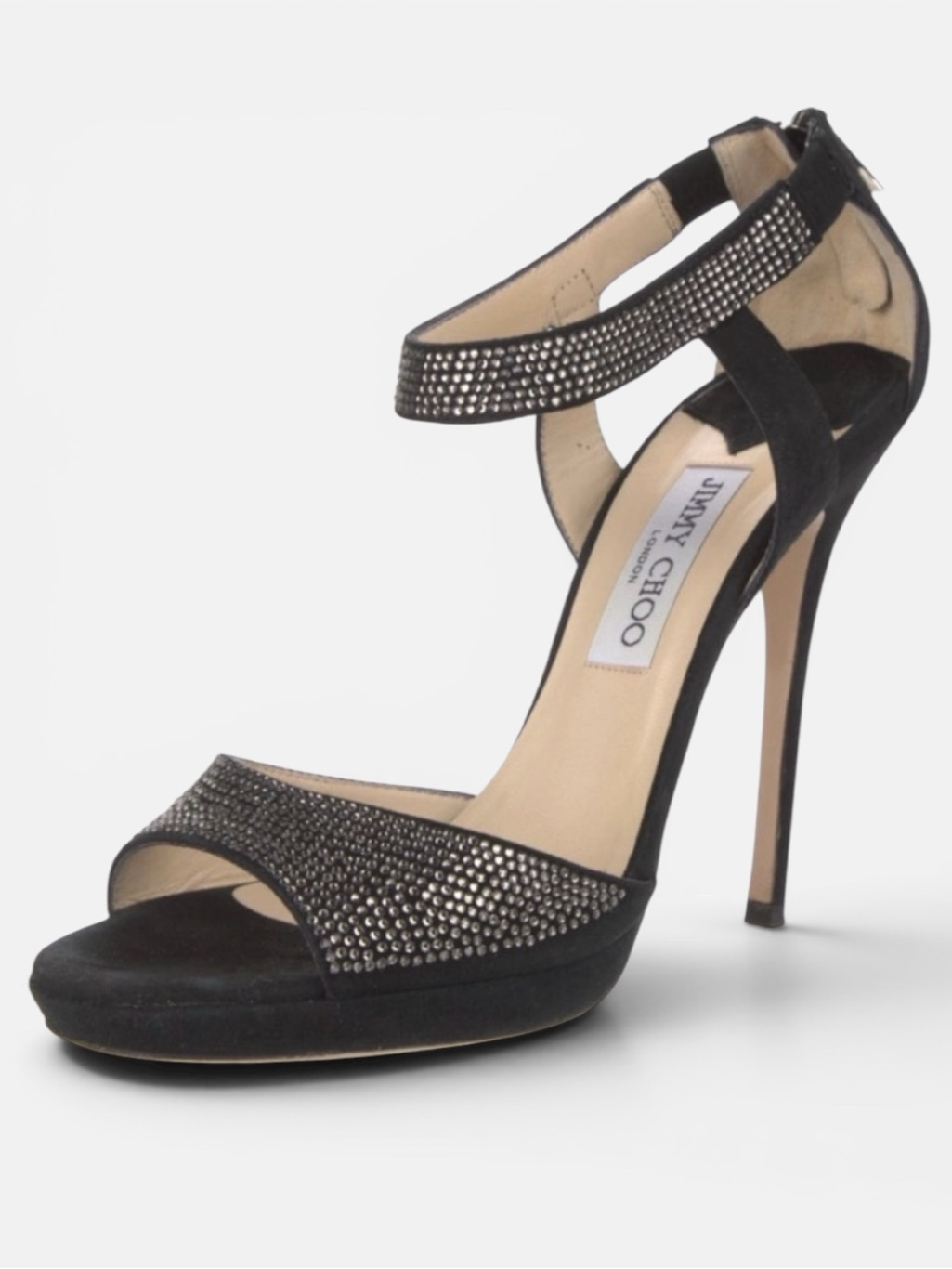 Jimmy Choo Lancer Crystal Embellished Platform Heels Women 39.5 Black Suede